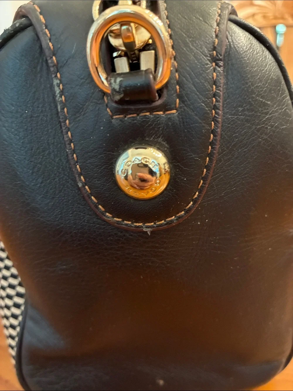 Coach Black & White Woven Satchel Bag